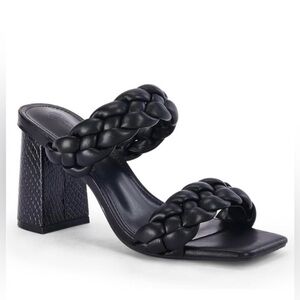 Syktkmx Braided Heeled Sandal Backless Square Open Toe Block Slide Sandals Sz 9